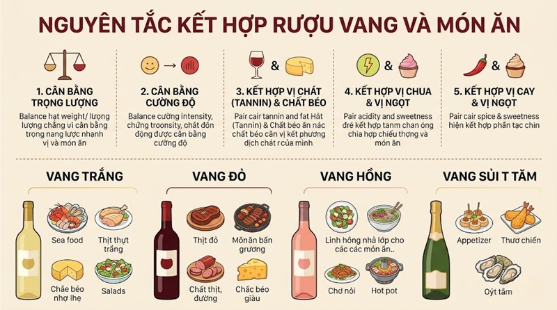 Nguyên tắc kết hợp rượu vang và món ăn