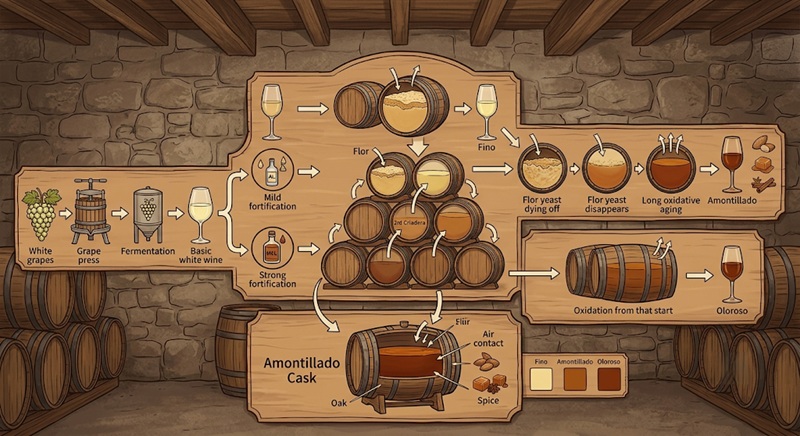 amontillado cask là gì và quá trình ủ rượu vang sherry