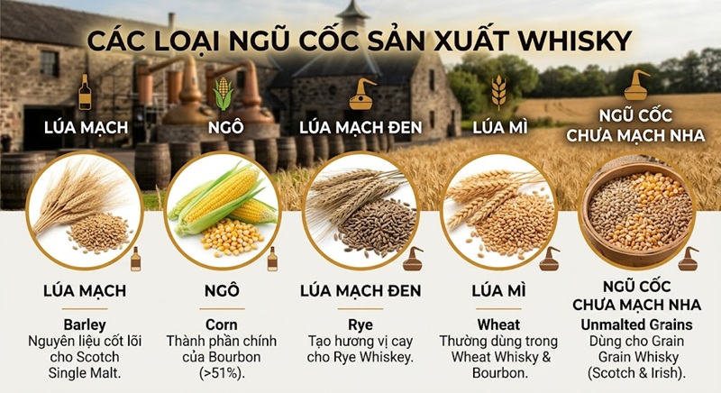 Các loại ngũ cốc được sử dụng sản xuất whisky 1 các loại ngũ cốc được sử dụng sản xuất whisky