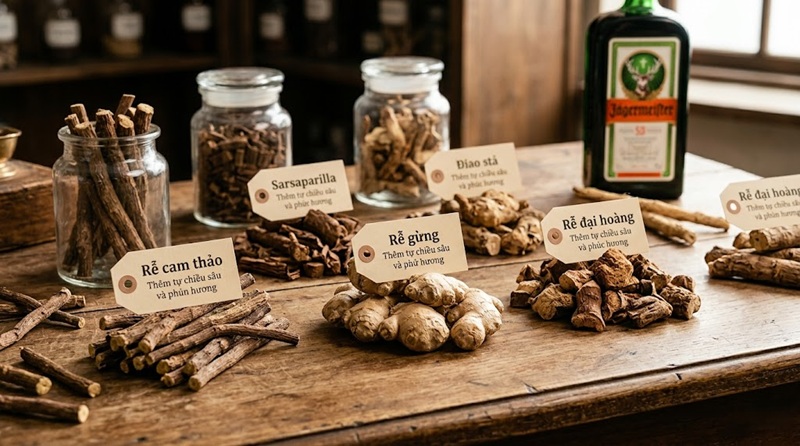 các loại rễ cây tự nhiên tạo nên chiều sâu cho rượu jagermeister