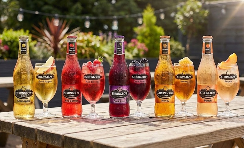 các vị strongbow phổ biến gold apple, dâu đỏ, trái cây rừng, mật ong và đào