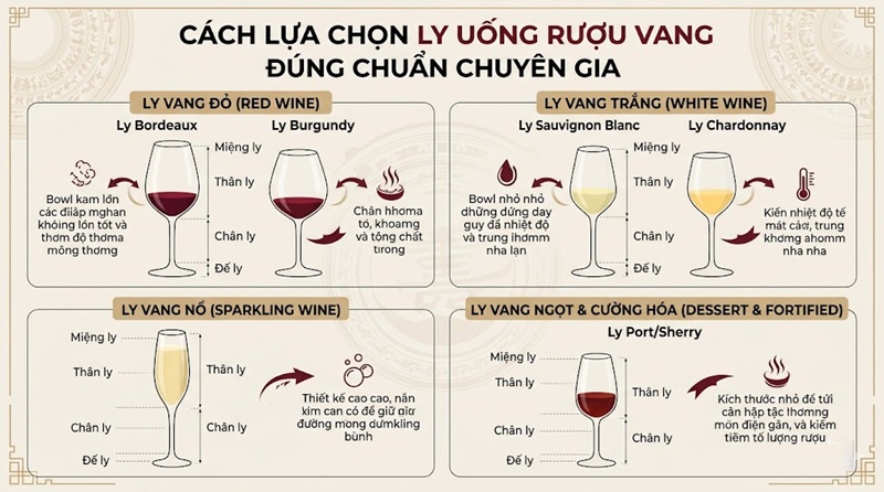 cách lựa chọn ly uống rượu vang đúng chuẩn chuyên gia