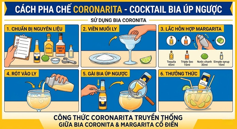 cách pha chế cocktail bia úp ngược coronarita với bia coronita