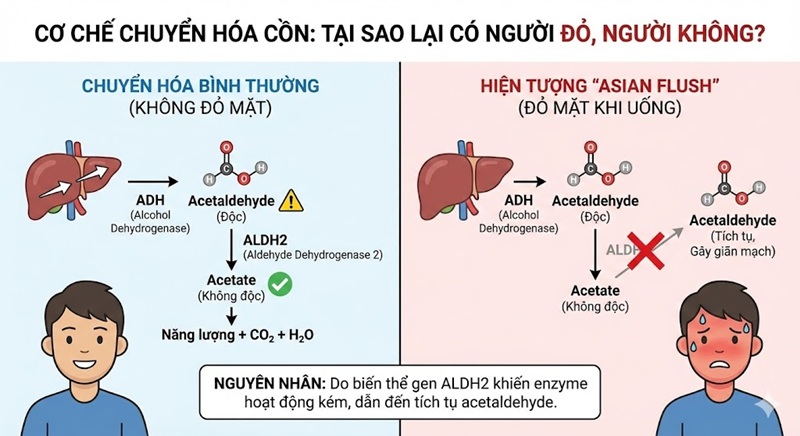 Cơ Chế Chuyển Hóa Cồn: Tại Sao Lại Có Người Đỏ, Người Không