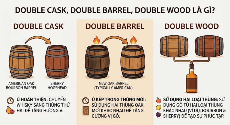 Double Cask, Double Barrel và Double Wood là gì