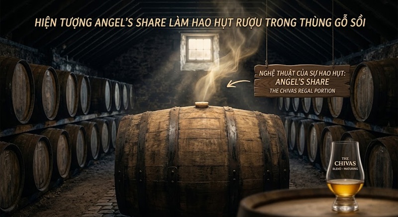 hiện tượng Angels Share làm hao hụt rượu trong thùng gỗ sồi