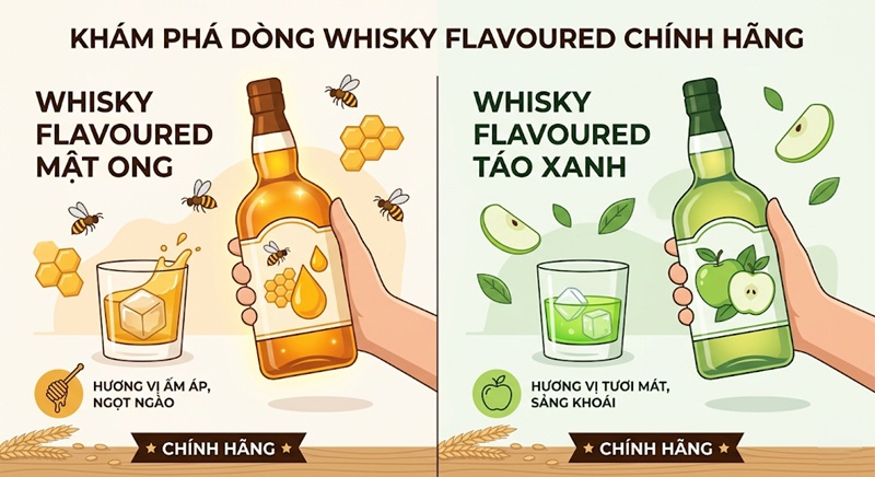 khám phá dòng rượu Flavoured whisky mật ong và táo xanh chính hãng