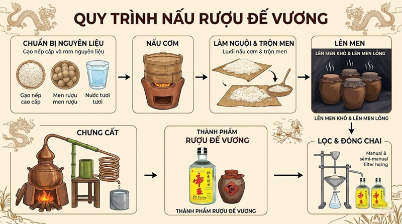 quy trình sản xuất rượu đế vương