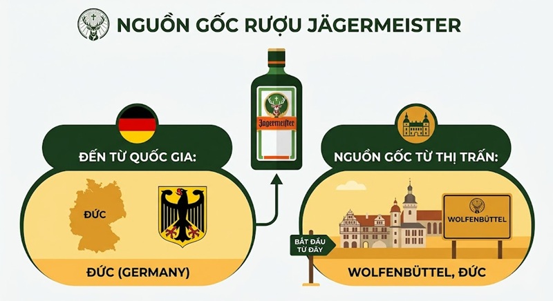 Rượu Jagermeister của nước nào? 1 rượu jagermeister của nước nào và nguồn gốc từ thị trấn wolfenbuttel đức
