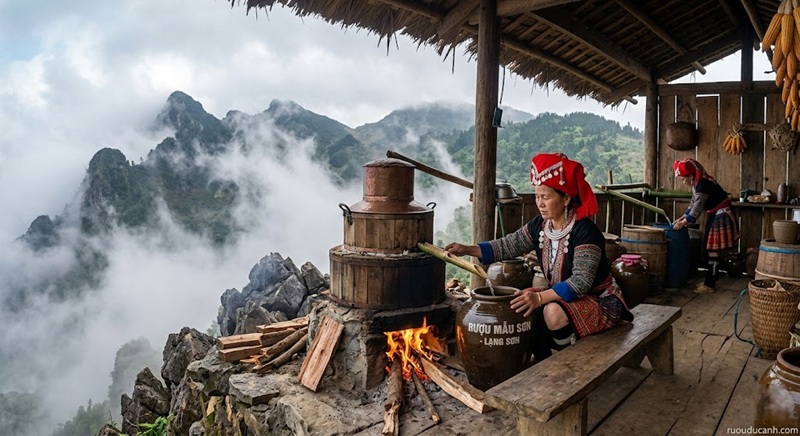 rượu Mẫu Sơn được chưng cất thủ công bởi đồng bào người Dao đỏ trên đỉnh núi Mẫu Sơn, Lạng Sơn