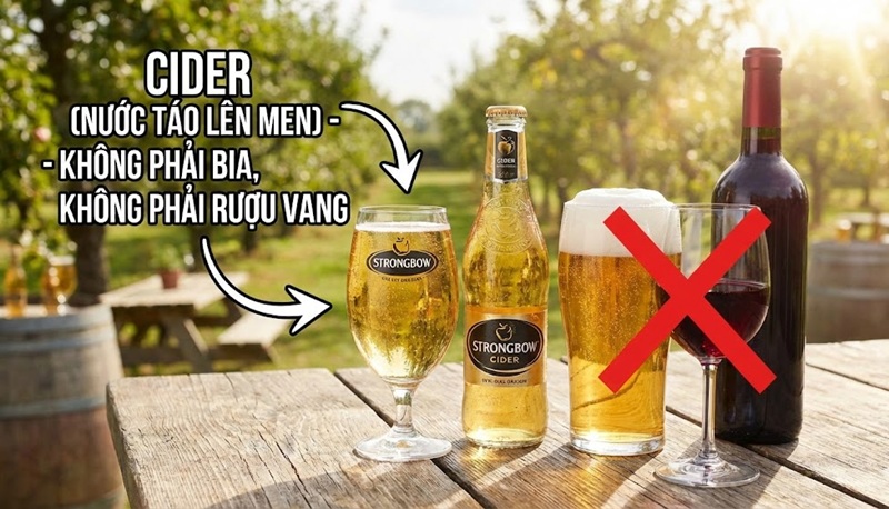 Strongbow là nước táo lên men (Cider) chứ không phải bia hay rượu vang