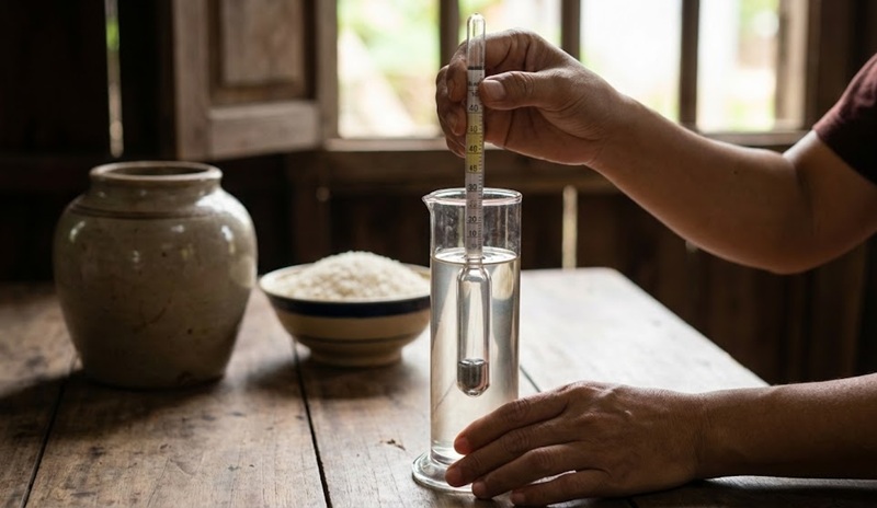 sử dụng cồn kế thủy ngân để đo độ rượu chính xác