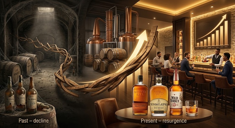 sự hồi sinh mạnh mẽ của rye whisky trong những năm gần đây đã đưa các thương hiệu như bulleit whistlePig và wild turkey