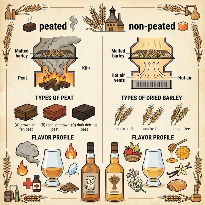Whisky khói có nhưng loại nào? Dòng nào đáng để sư tầm nhất 1 sự khác nhau giữa Peated Whisky và Non-Peated Whisky và các loại than bùn