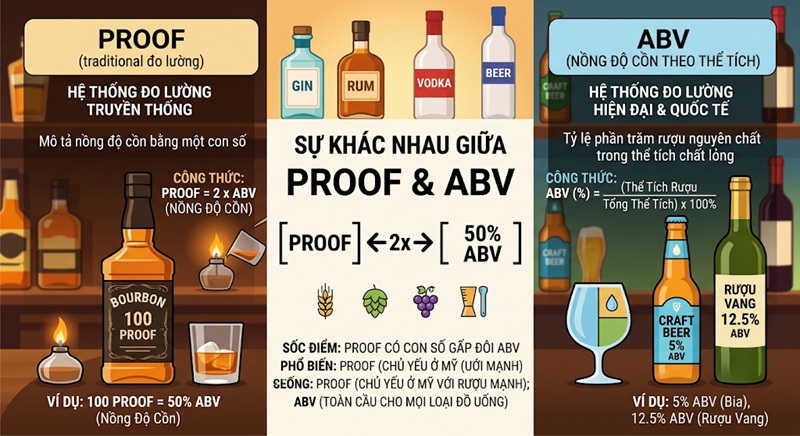 sự khác nhau giữa proof và abv là gì