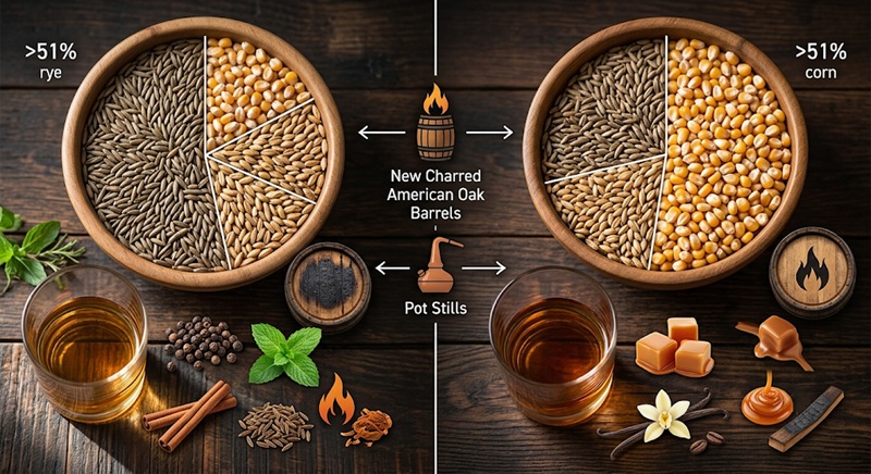 sự khác nhau giữa rye whisky và bourbon