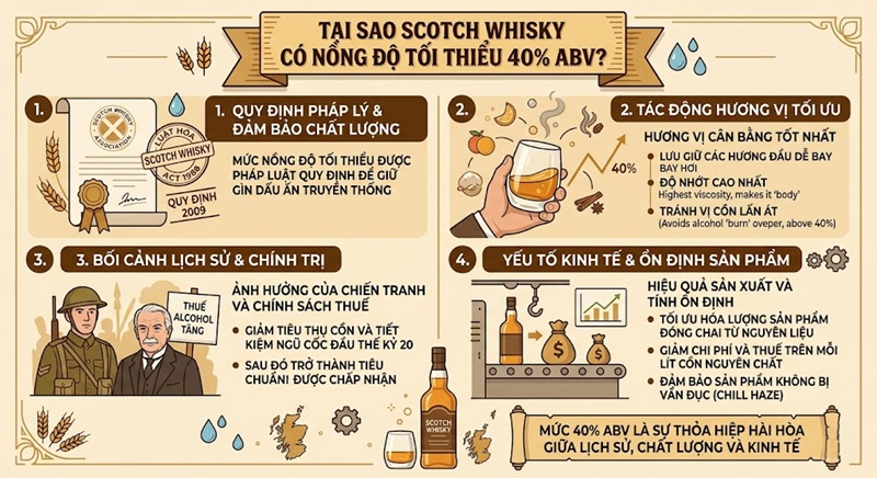 Tại sao rượu Scotch whisky được đóng chai ở mức nồng độ cồn tối thiểu 40% ABV 1 tại sao rượu scotch whisky được đóng chai ở mức nồng độ cồn tối thiểu 40 abv