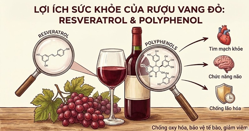 thành phần resveratrol và polyphenol trong rượu vang rất tốt cho sức khỏe