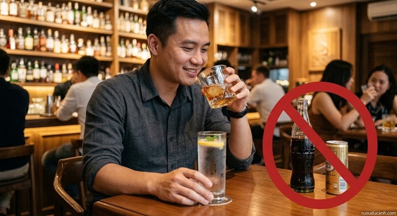uống đan xen nước lọc và tuyệt đối không pha rượu với nước ngọt có ga để tránh đau đầu